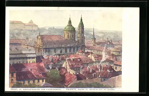 Künstler-AK Ferdinand Engelmüller: Prag, St. Nikolauskirche vom Laurenziberg