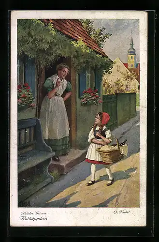 Künstler-AK Otto Kubel: Rotkäppchen wird von ihrer Mutter zur Grossmutter geschickt