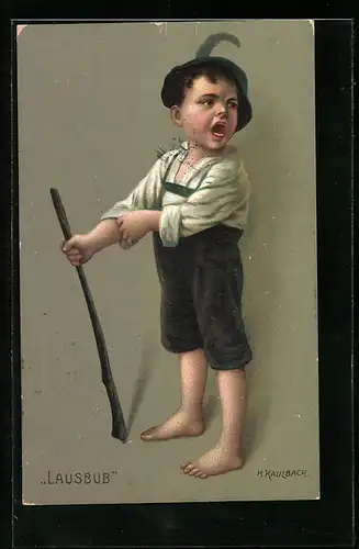 Künstler-AK Hermann Kaulbach: Lausbub mit Stecken