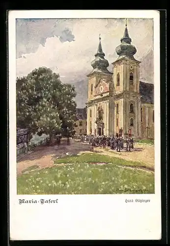 Künstler-AK Hans Götzinger: Deutscher Schulverein Nr. 1440: Maria-Taferl, Ortspartie mit Kirche