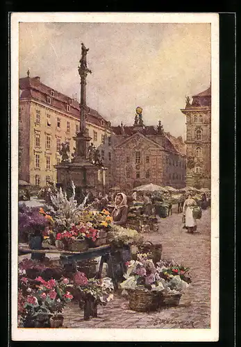 Künstler-AK Hans Götzinger: Wien, Am Hof, Blumenmarkt