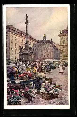 Künstler-AK Hans Götzinger: Wien, Am Hof, Blumenmarkt