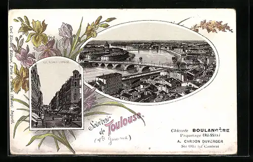 Lithographie Toulouse, Vue Gènèrale, rue Alsace-Lorraine