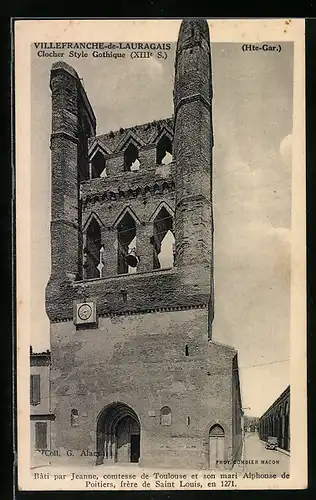 AK Villefranche-de-Lauragais, Clocher Style Gothique