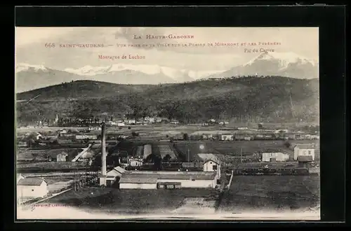 AK Saint-Gaudens, Vue prise de al Ville sur la Plaine de Miramont et les Pyrénées, Montagne de Luchon, Pic du Cagire