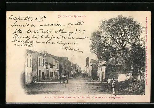 AK Villefranche-de-Lauragais, Entrée de la Grand`Rue, Strassenpartie
