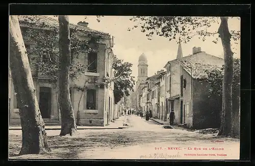 AK Revel, La Rue de l`Eglise, Strassenpartie