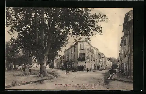 AK Revel, La Montagne Noire, Boulevard Gambetta et Rue du Temple, Strassenpartien