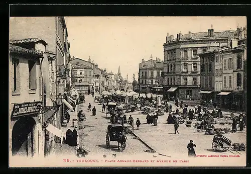 AK Toulouse, Place Armand-Bernard et Avenue de Paris