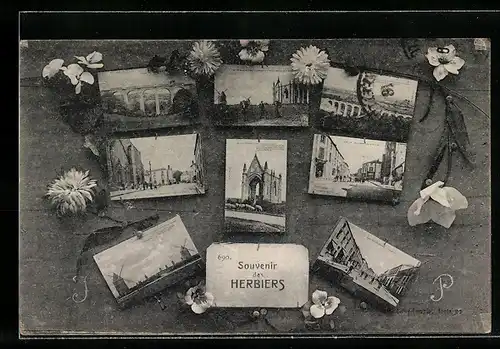 AK Herbiers, Windmühlen, Kirchenruine, Strassenpartie