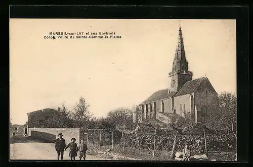 AK Mareuil-sur-Lay, l'Église, Kinder auf Strasse