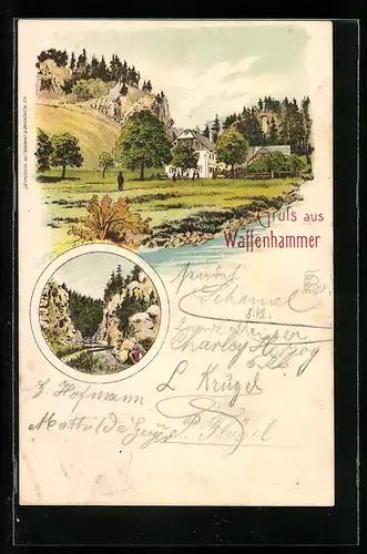 Lithographie Waffenhammer bei Grafengehaig, Ortsansicht