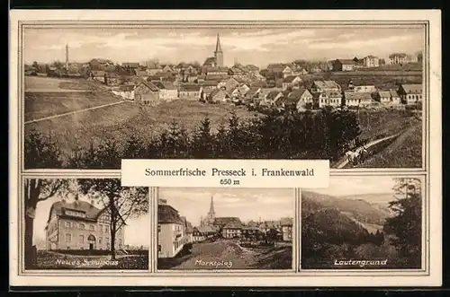 AK Presseck, Gesamtansicht, Neues Schulhaus, Marktplatz, Lautengrund