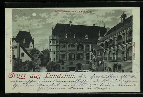 Mondschein-Lithographie Landshut, Schlosshof der Trausnitz