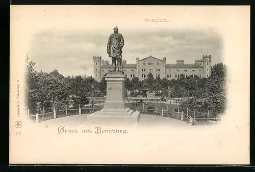 AK Bernburg, Der Carlsplatz mit Bismarck-Denkmal