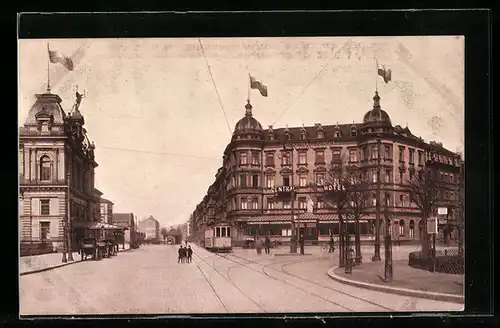 AK Mainz, Hotel Central, Münchener Hackerbräu am Hauptbahnhof