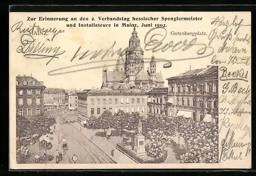 AK Mainz, Erinnerung an den 2. Verbandstag hessischer Spenglermeister und Installateure 1903, Gutenbergplatz