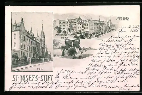 Künstler-AK Mainz, Strasse am St. Josefs-Stift, Haushaltungsschule