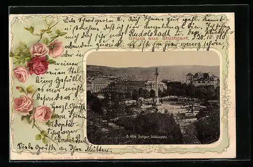 AK Stuttgart, Schlossplatz aus der Vogelschau