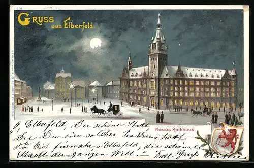 Lithographie Elberfeld, Blick auf das neue Rathaus