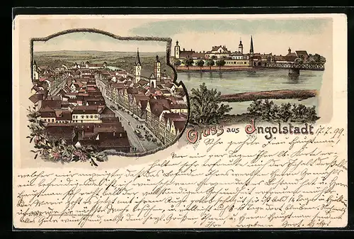 Lithographie Ingolstadt, Strassenpartie, Gesamtansicht