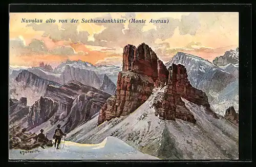 Künstler-AK Hans Treiber: Nuvolau alto von der Sachsendankhütte