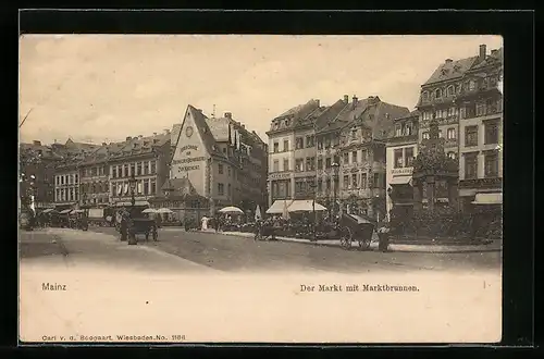 AK Mainz, Markt mit Marktbrunnen