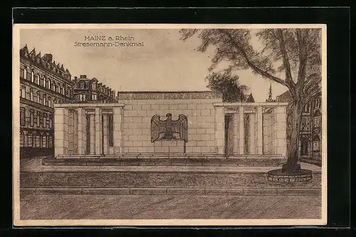 AK Mainz a. Rhein, Stresemann-Denkmal