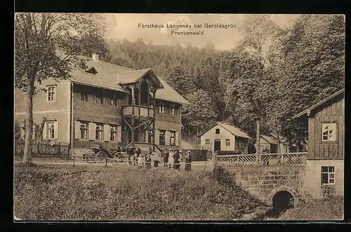AK Geroldsgrün, Gasthaus Langenau mit Kindern und Pferdekutsche