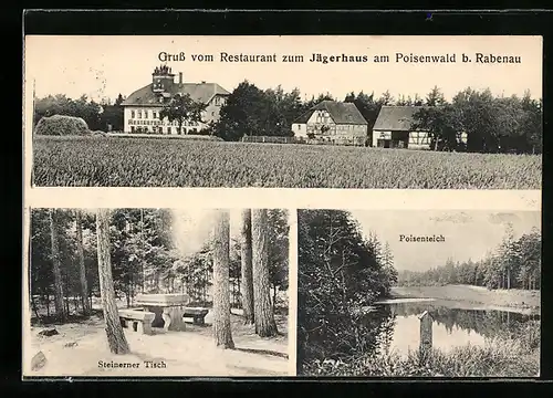 AK Rabenau / Poisenwald, Restaurant zum Jägerhaus, Steinerner Tisch, Poisenteich