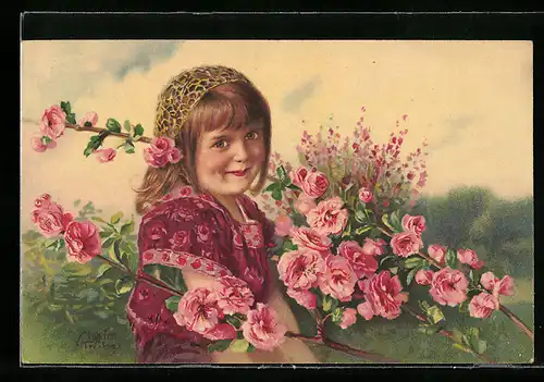 Künstler-AK Maxim Trübe: Junge Frau mit Blumen