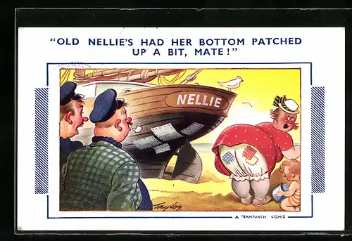Künstler-AK Arnold Taylor: Frau mit Kind am Schiff Nellie