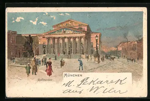 Lithographie München, Hoftheater auf dem Max-Joseph-Platz