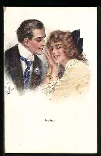 Künstler-AK A.Remy: Teasing, Liebespaar in inniger Pose