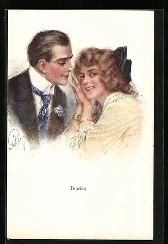 Künstler-AK A.Remy: Teasing, Liebespaar in inniger Pose