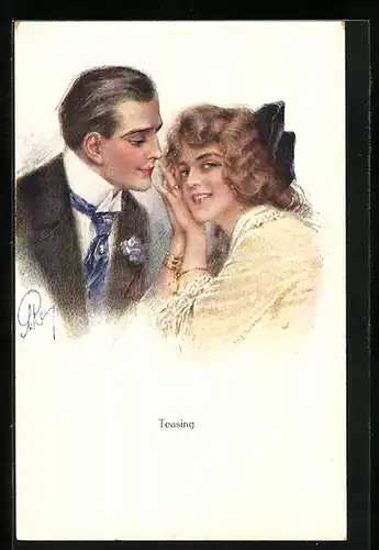 Künstler-AK A.Remy: Teasing, Liebespaar in inniger Pose