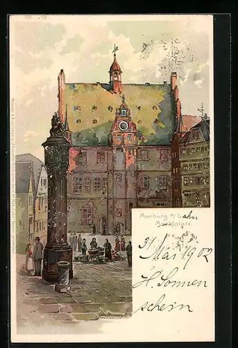 Künstler-AK Otto Hammel: Marburg /Lahn, Der Marktplatz