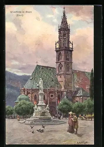 Künstler-AK Rudolf Alfred Höger: Bozen, Ansicht der Pfarrkirche