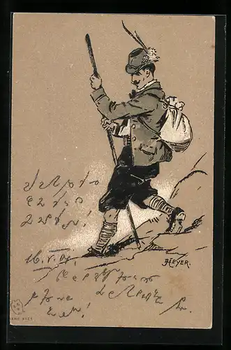 Künstler-AK Arthur Heyer: Wanderer in den Bergen