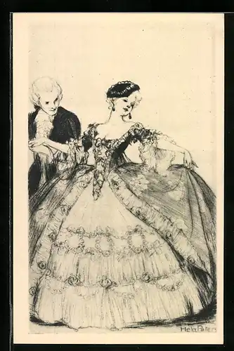 Künstler-AK Hela Peters: Edle Frau in prachtvollem Kleid