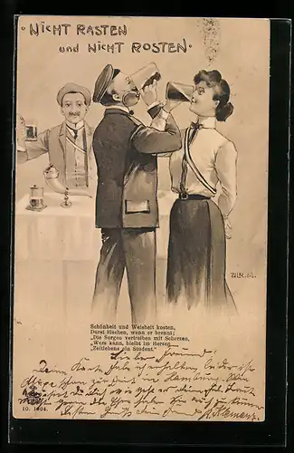 Künstler-AK Ulrich Weber: Studenten trinken Bier