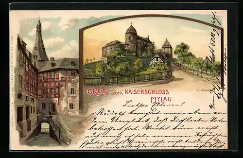 Künstler-AK Erwin Spindler: Mylau, Kaiserschloss, Auffahrt