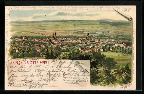 Künstler-AK Erwin Spindler: Göttingen, Ortsansicht