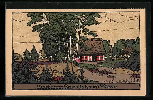 Steindruck-AK Lüneburger Heide, Unter den Birken