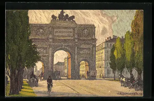 Künstler-AK Ernst E. Schlatter: München, Partie am Siegestor