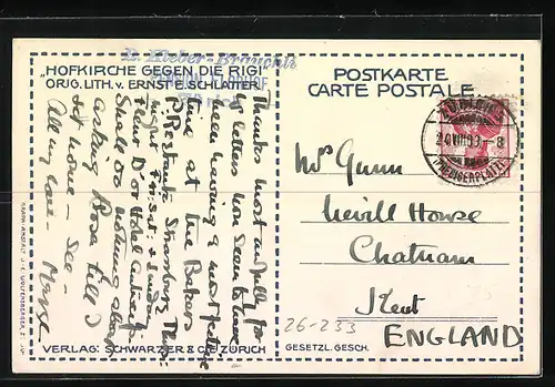 Künstler-AK Ernst E. Schlatter: Luzern, Hofkirche gegen die Rigi