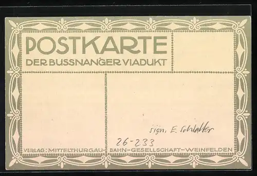 Künstler-AK sign. Ernst E. Schlatter: Der Bussnanger Viadukt