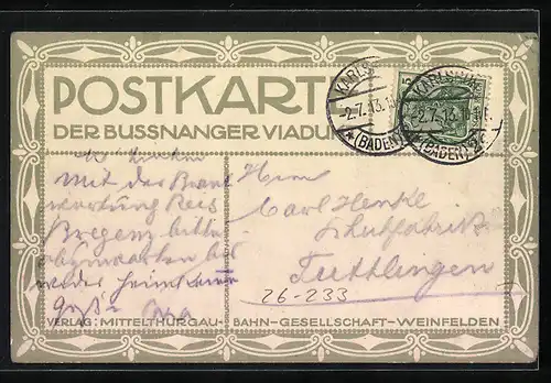 Künstler-AK Ernst E. Schlatter: Bussnanger, Der Bussnanger Viadukt