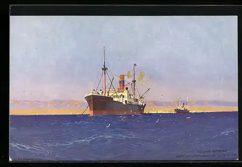 Künstler-AK Robert Schmidt: Passagierschiffe der Oldenburg-Portugiesischen Dampfschiffs-Rhederei zu Bremen