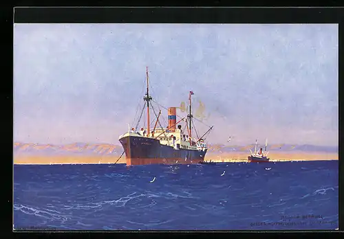 Künstler-AK Robert Schmidt: Passagierschiffe der Oldenburg-Portugiesischen Dampfschiffs-Rhederei zu Bremen